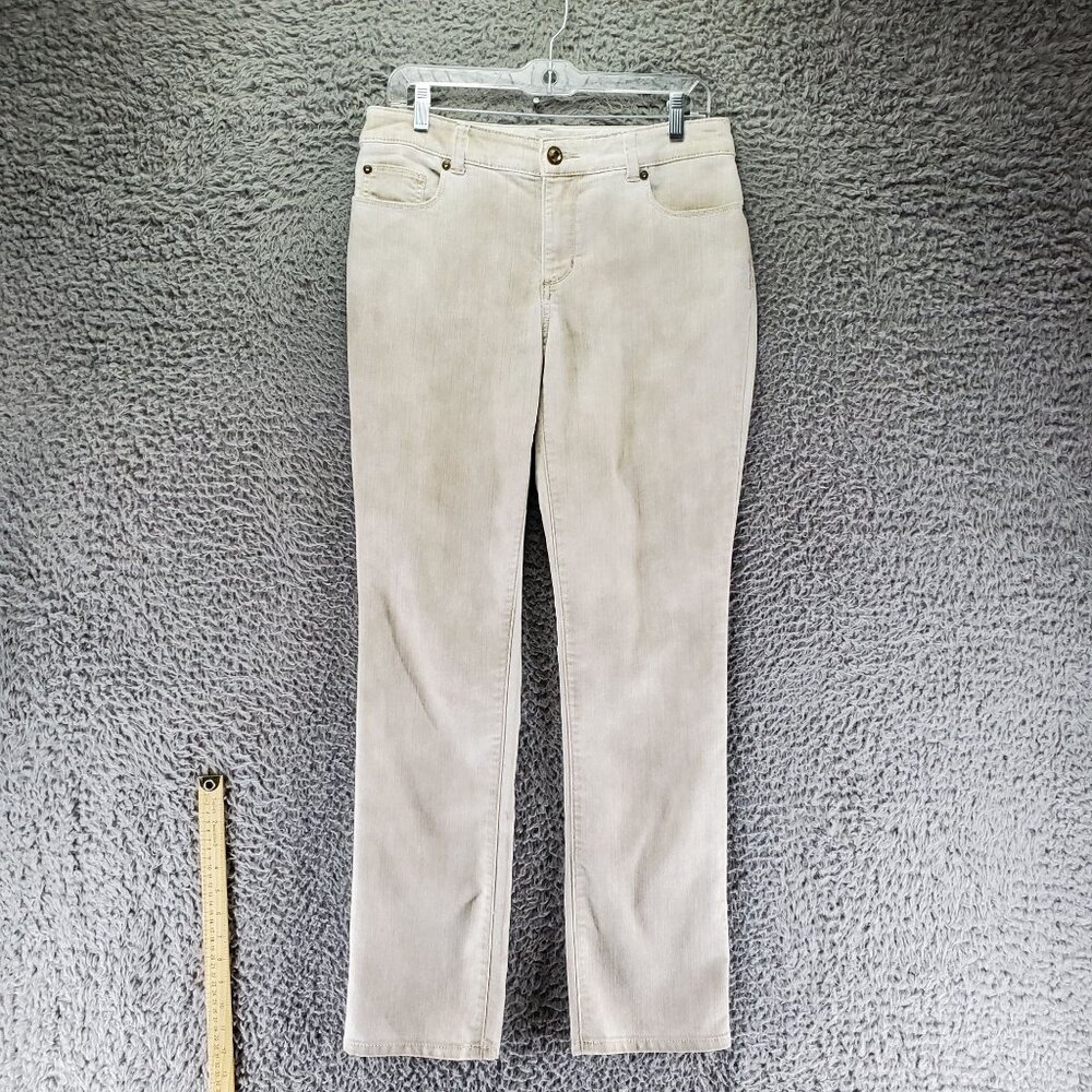 Chicos Platinum Jeans Womens 0.5 US 6 Beige Ultimate Fit Slim Leg Stretch Denim